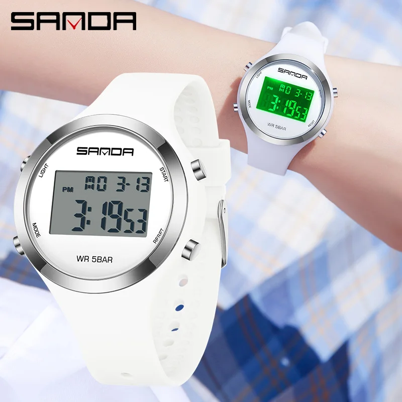 Sanda Dameshorloge Waterdichte Wekker Chronograaf Stopwatch Multifunctionele Led Digitale Sport Elektronische Vrouwen Polshorloge