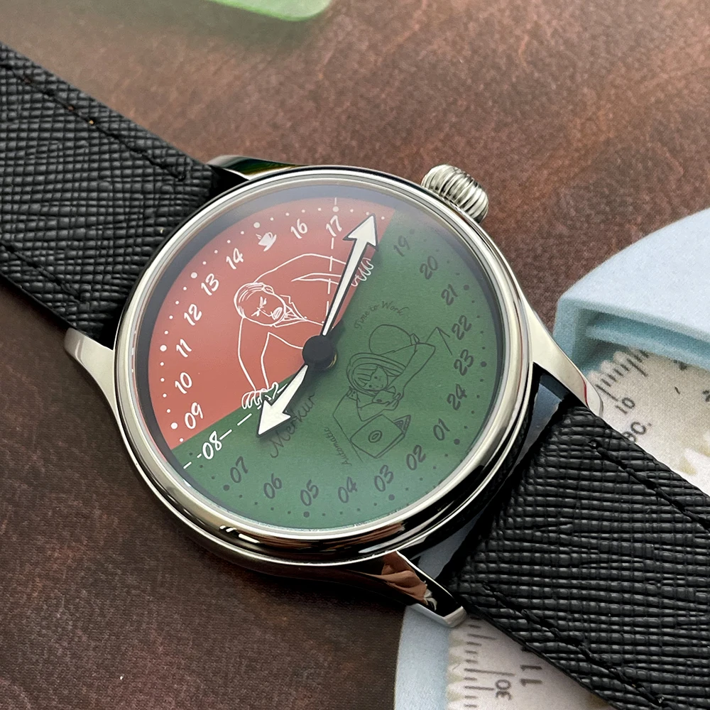 Merkur Creative Workplace Cow and Horse Watch 24H Automatic Mechanical Watch Luminous Waterproof Watch Relogio Masculino 42MM