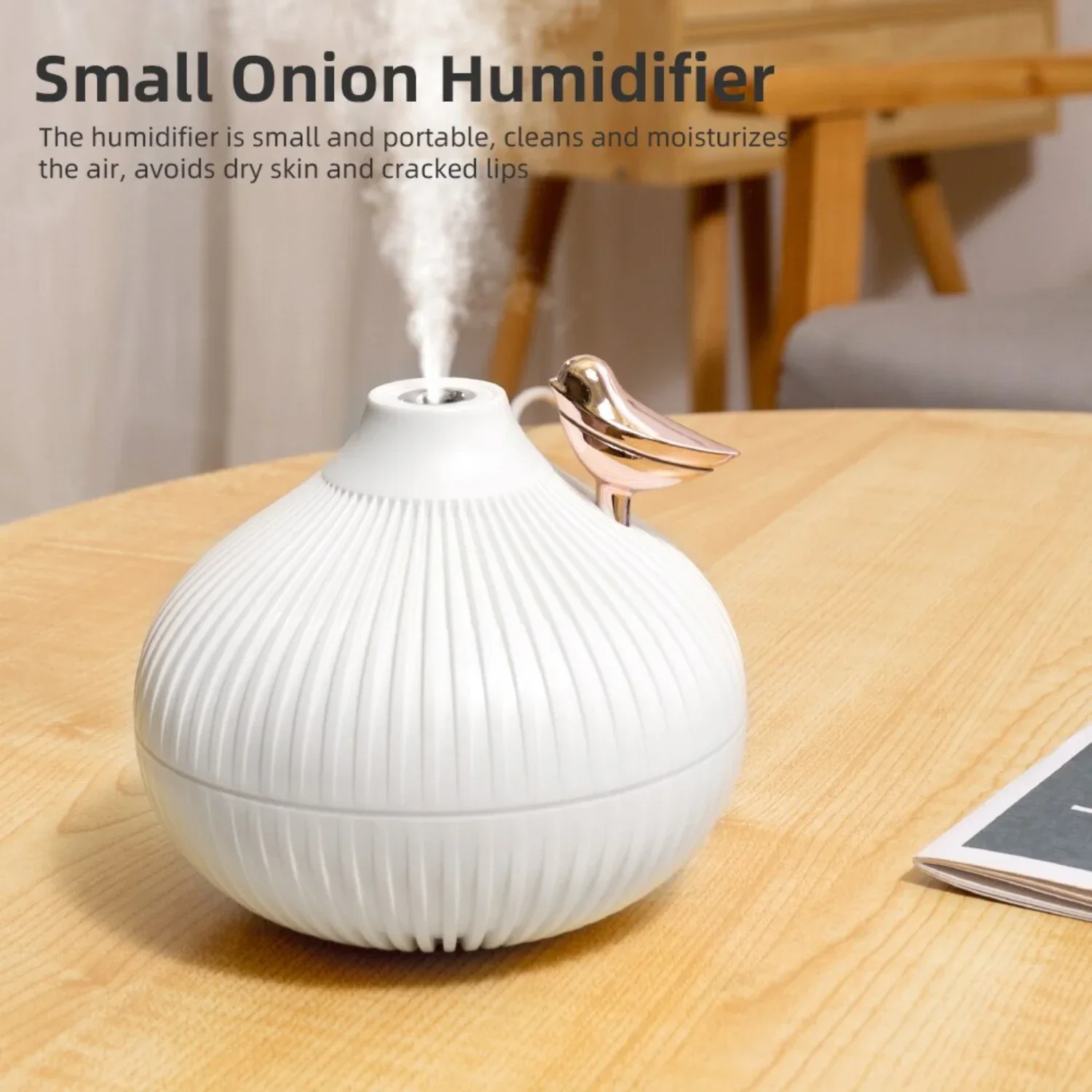 

Efficient Small 300ml Onion Air Humidifier Diffuser with LED Light - Smart USB Mist Purifier for Home and Office Use, Portable a