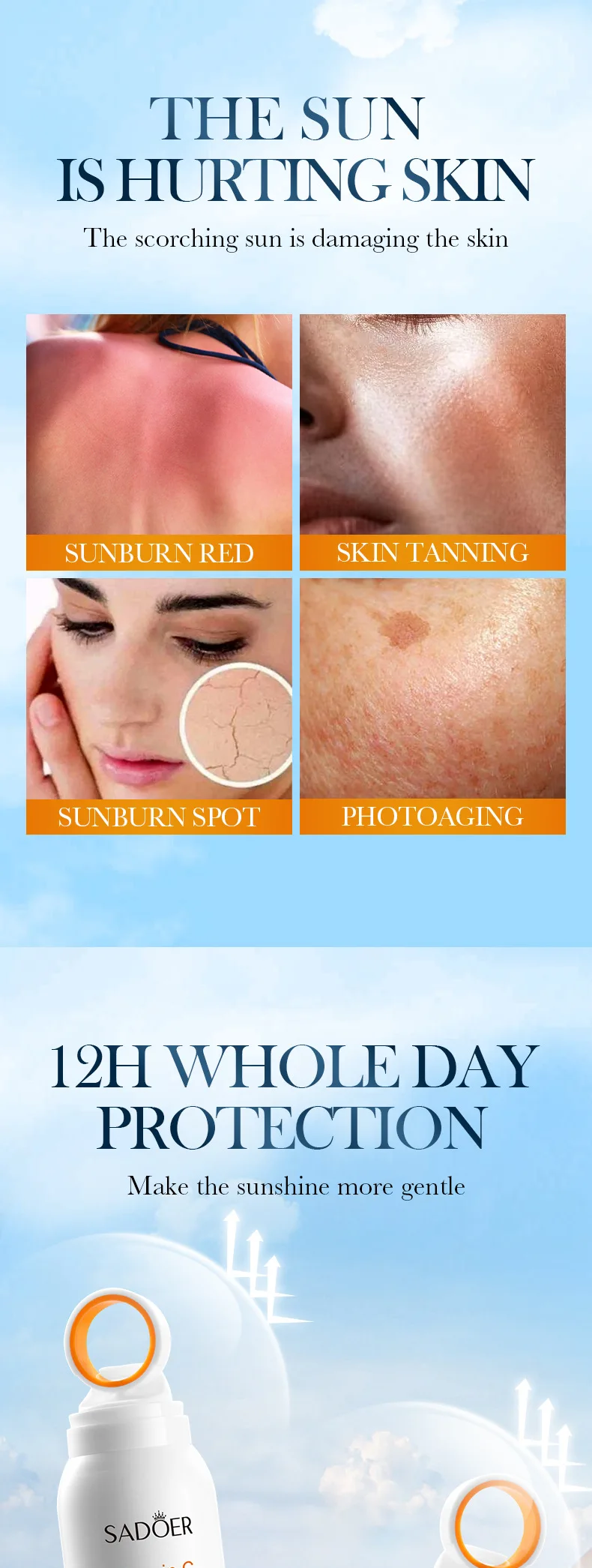 بخاخ واقي من الشمس منعش للتبييض فيتامين C - SPF50+ PA+++ مرطب للحماية من الأشعة فوق البنفسجية ومقاوم للماء وتبريد البشرة وتفتيح البشرة 150 مل