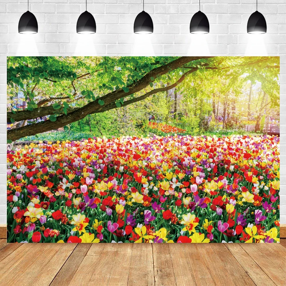 Spring Backdrop Natural Scenery Forest Tree Flower Garden Photography Background for kids Birthday Wedding Baby Shower Party