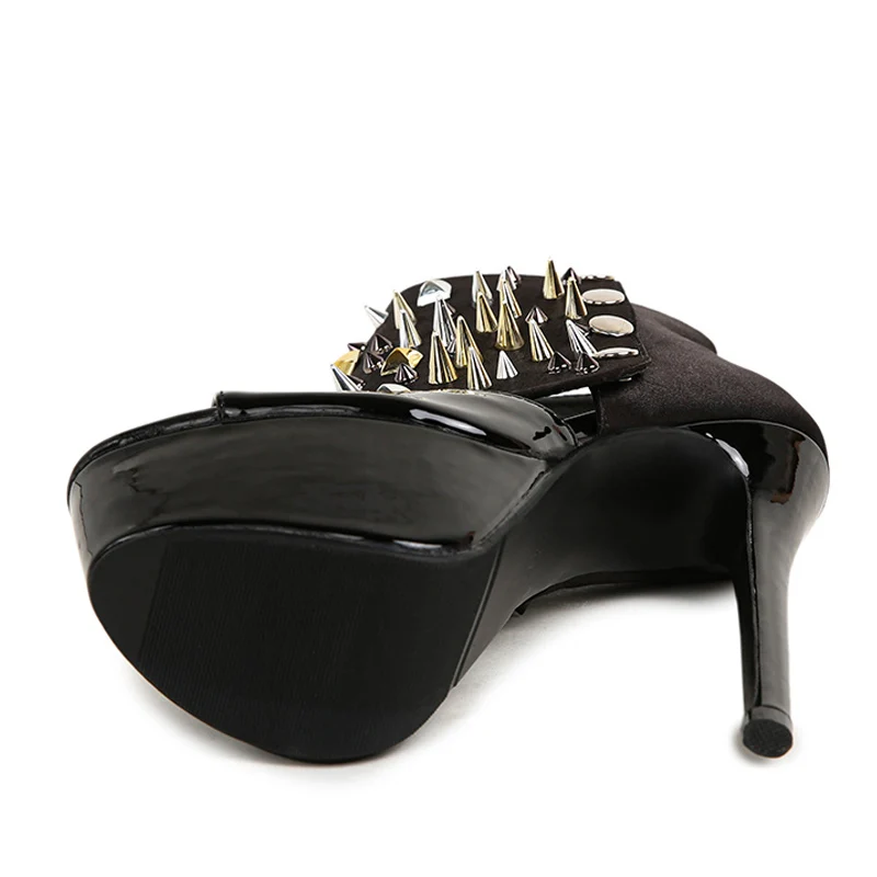Liyke Sexy Peep Toe Platform Boots For Women Fashion Snap Button Metal Rivet Design Extreme High Heels Runway Shoe Zapatos Mujer