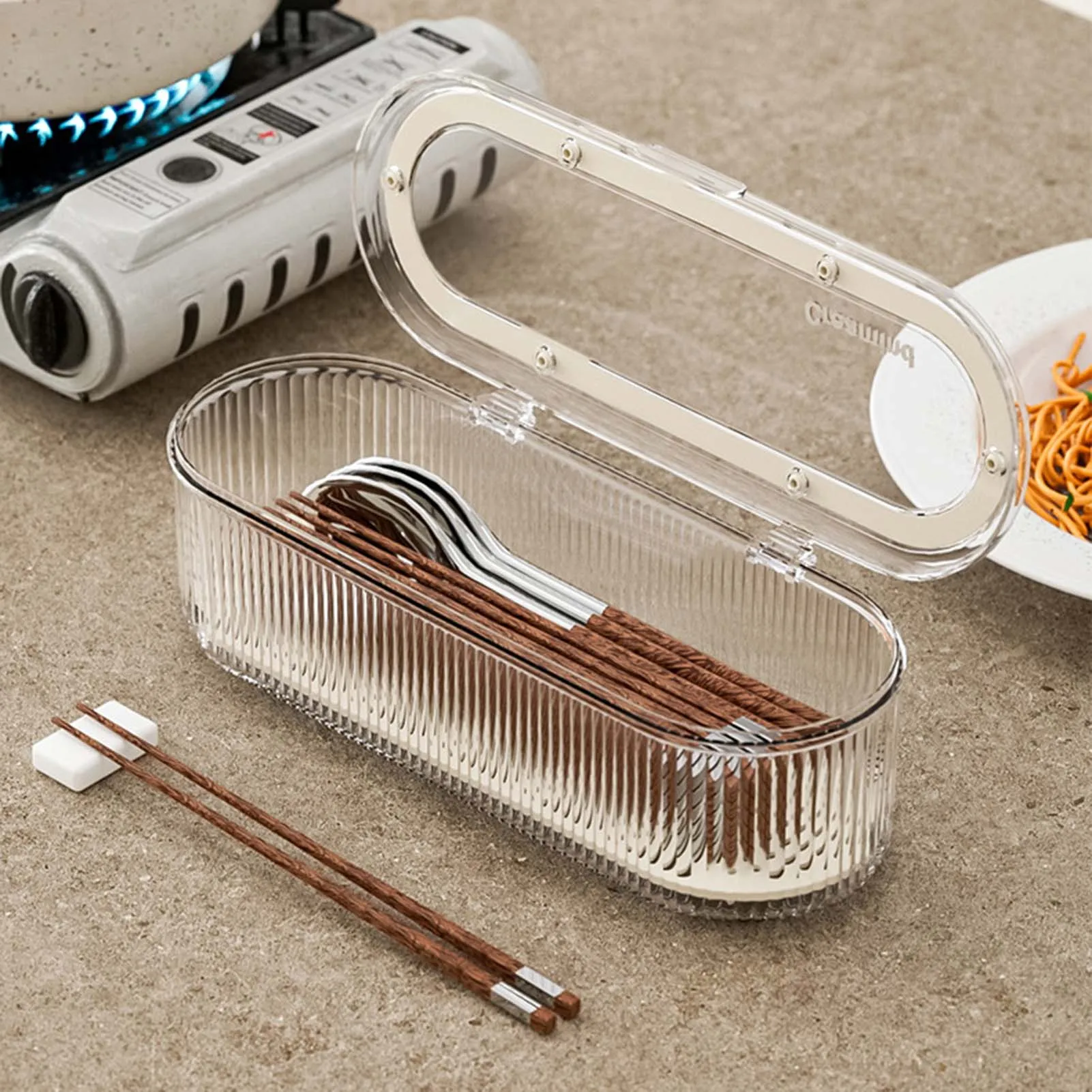 

Kitchen Organizer Box Chopstick Fork Spoon Draining Storage Box With Lid Tableware Dustproof Storage Box Kitchen Accessories