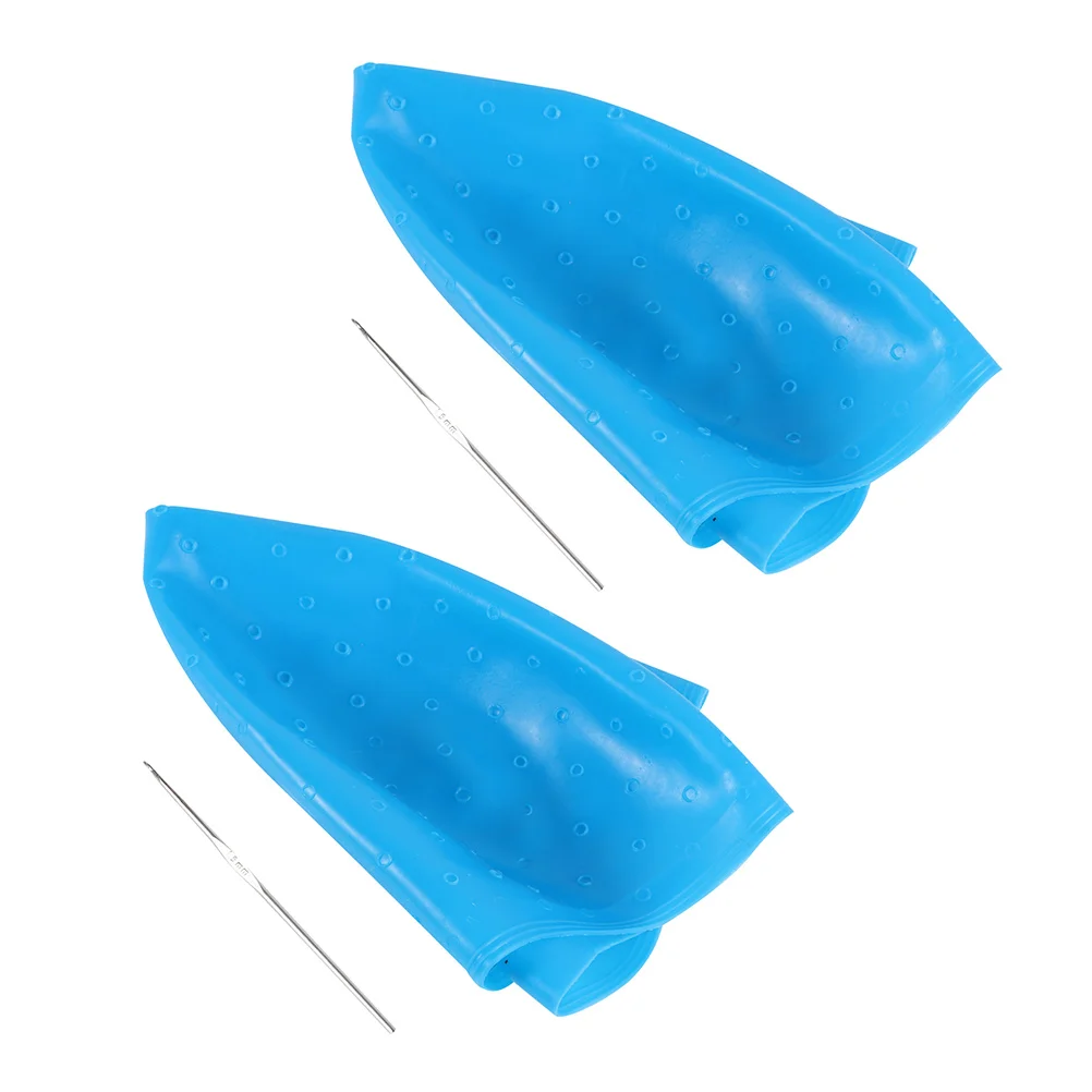 

2 Sets Silicone Hair Coloring Caps Highlighting Hats DIY Home Use Reusable Crochet Hooks Iron Material Hair Dyeing Tools