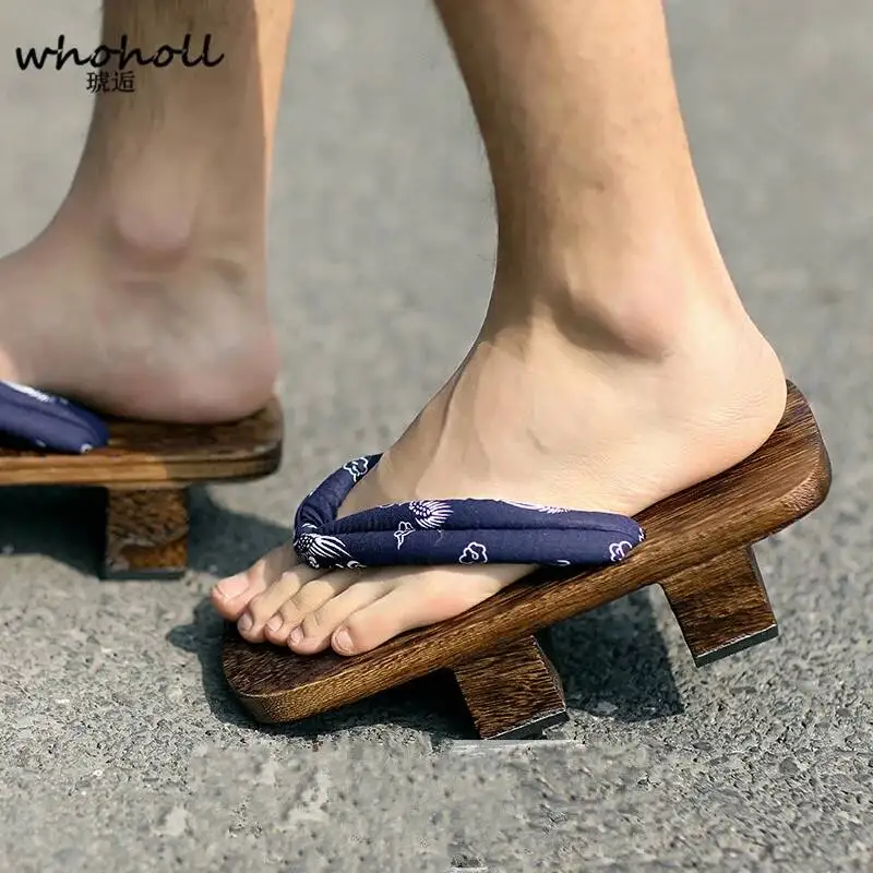WHOHOLL Men Women Sandals Wooden Anime Cosplay Geta Clogs Slippers Japanese Paulownia Wooden Shoes Flip-flops Costumes