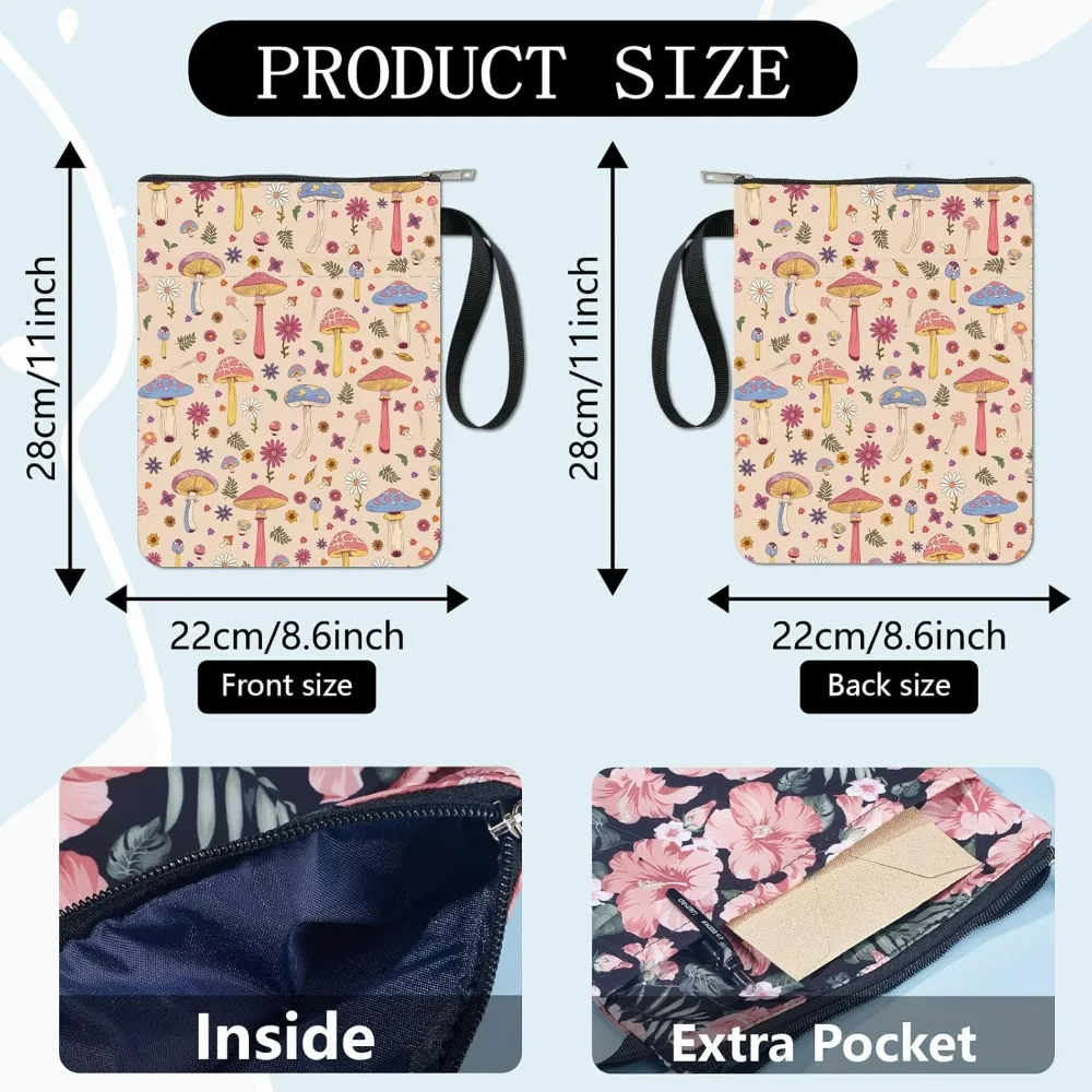 Mushroom Book Sleeve Flower Book Protector Covers Paperbacks Washable Fabric Cloth with Zipper and Extra Sleeve making kit