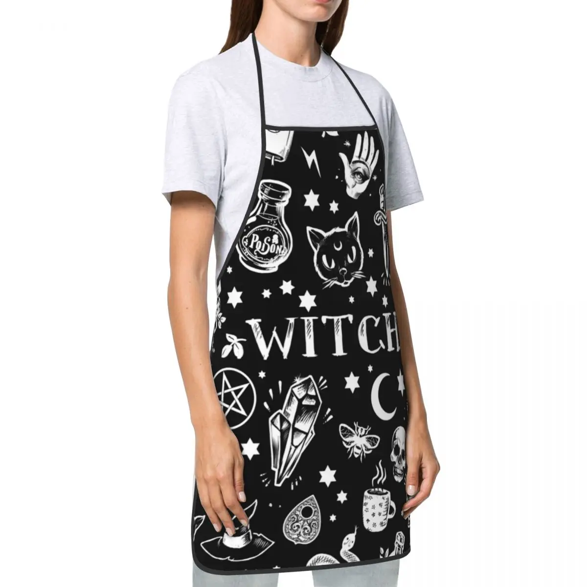 Witch Pattern Aprons Women Men Halloween Occult Gothic Magic Adult Kitchen Chef Bib Tablier Cuisine Cooking Baking Gardening