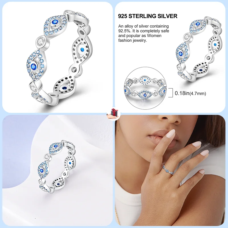 925 Sterling Silver Blue Snowflake Star Eye Sparkle Zircon Women's Ring Exquisite Engagement Wedding Party Memorial Jewelry Gift