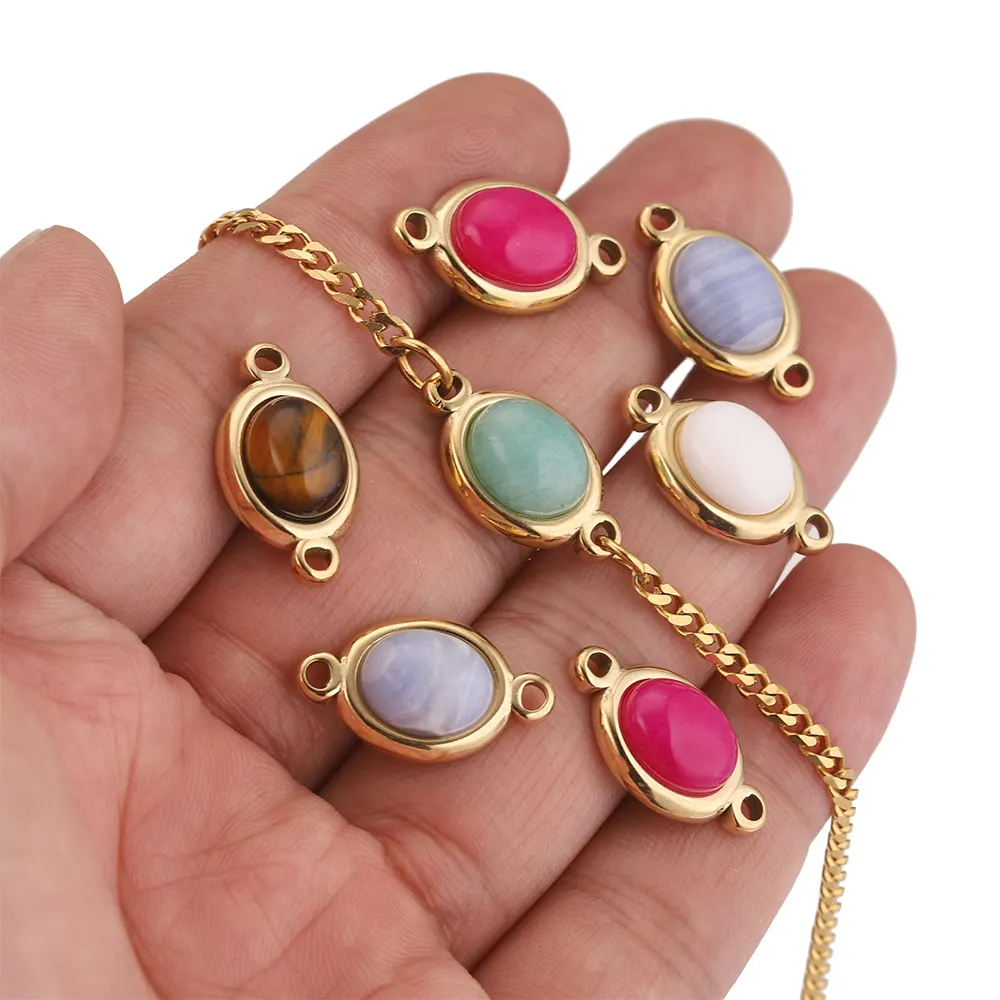 4pcs Stainless Steel Double Hole Connectors Natural Stone Gold Plated Charms for Jewelry Makings DIY Bracelet Supplies Findings