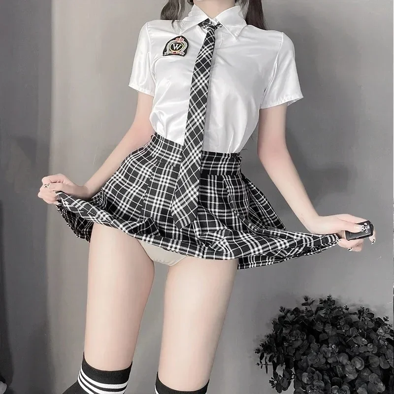 ญี่ปุ่นเชียร์ลีดเดอร์สาวชุดสตรีเซ็กซี่ชุดชั้นในสีขาวเสื้อกระโปรงลายสก๊อต Tie ชุดนักเรียนบทบาทเล่นเครื่องแต่งกายคอสเพลย์