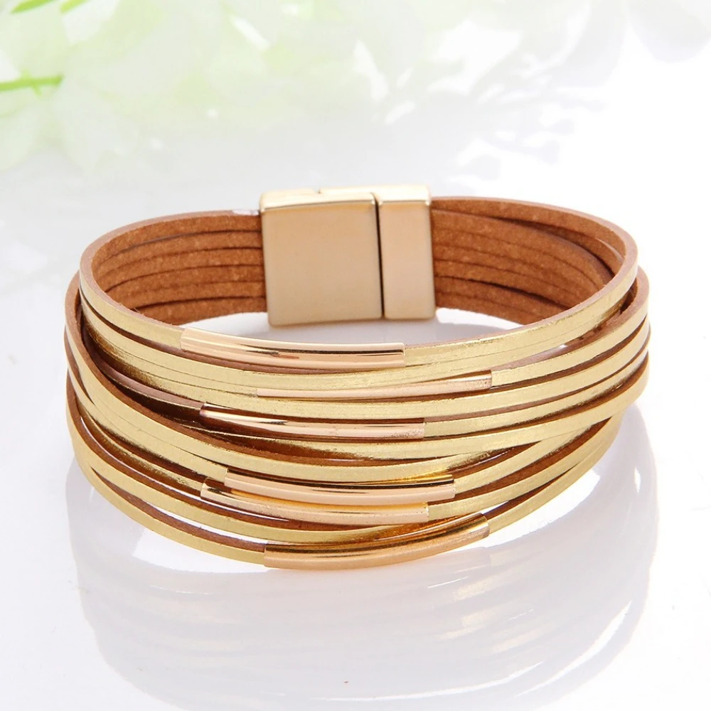 Doppelte Farbe Kreuz geschichtet feines Leder Wickelarmbänder böhmische Frauen High-End-Mode-Armband Schmuck Weihnachtsgeschenk – Detail 2