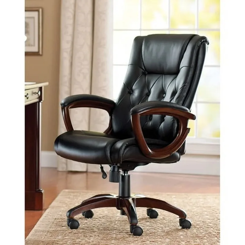 

Executive, Mid-Back Manager's Office Chair with Arms, Black Bonded Leather，Dual-wheel casters