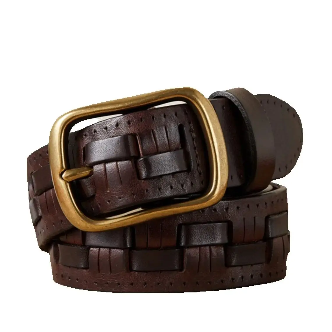 

New style fashion luxury handmade first layer cow leather braided belt, men's genuine leather high-end feeling young retro