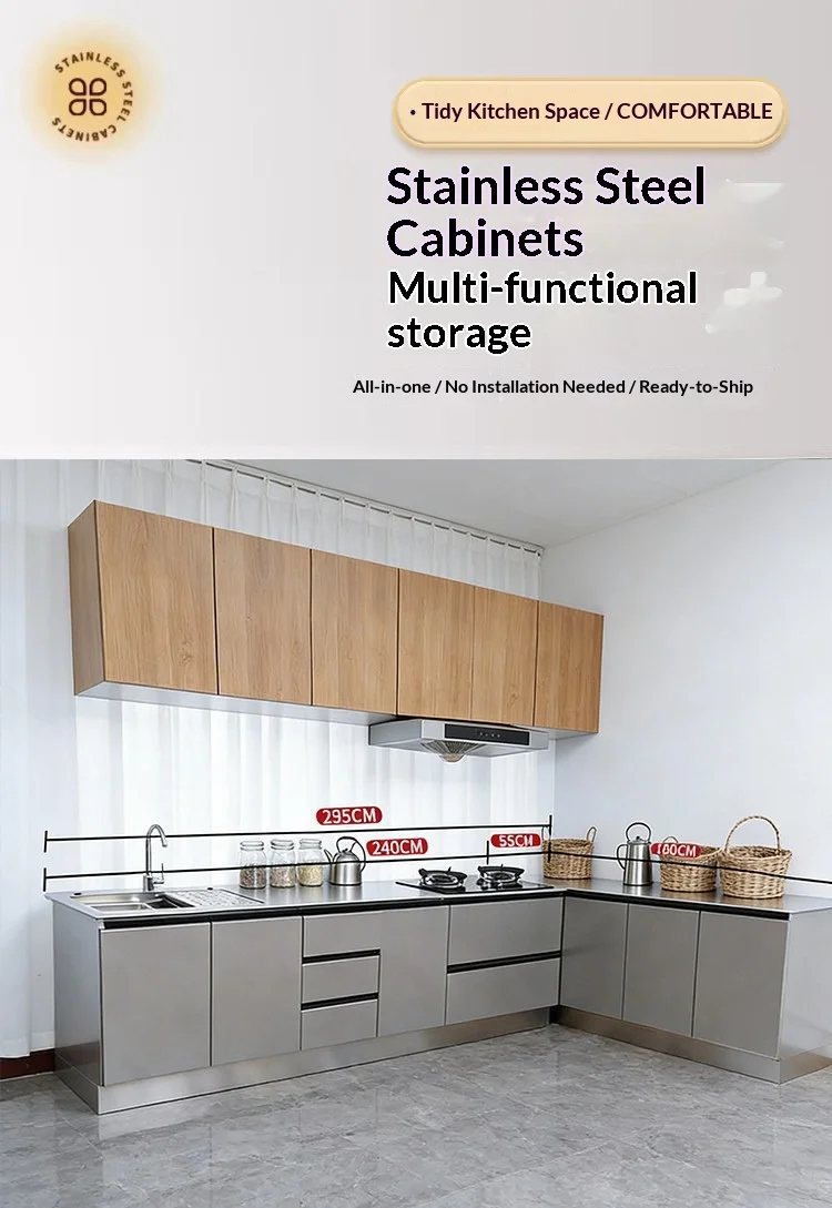 A304 stainless steel kitchen cabinets, sideboards, kitchen island, storage cabinets, and stovetop cabinets.