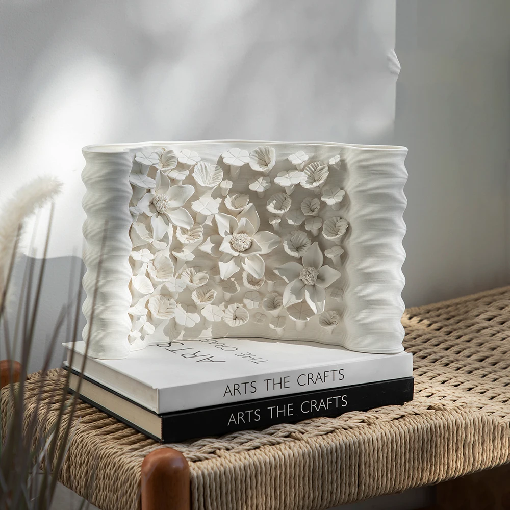 

Handmade Flower Carving Creative Ceramic Floral Ware With Home Decor Entrance Hall Hotel Model Room Decoration Vase Ornaments