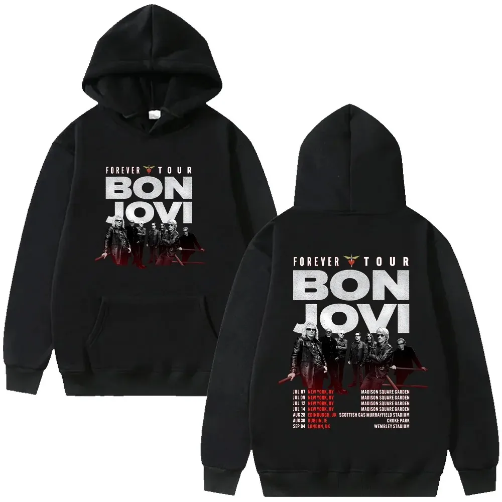 Bon Jovi Band sudaderas con capucha Bon Jovi Forever Tour gráfico Sudadera con capucha hombres mujeres de gran tamaño Y2k jerseys polar cálido mujer hombre abrigos con capucha