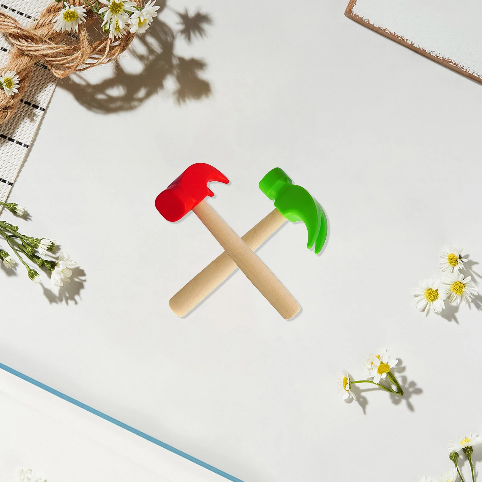 4 個子供用木製ハンマーセット小さなプラスチックシミュレーションマレット幼児用叩く感覚遊びふり遊び建設ツール