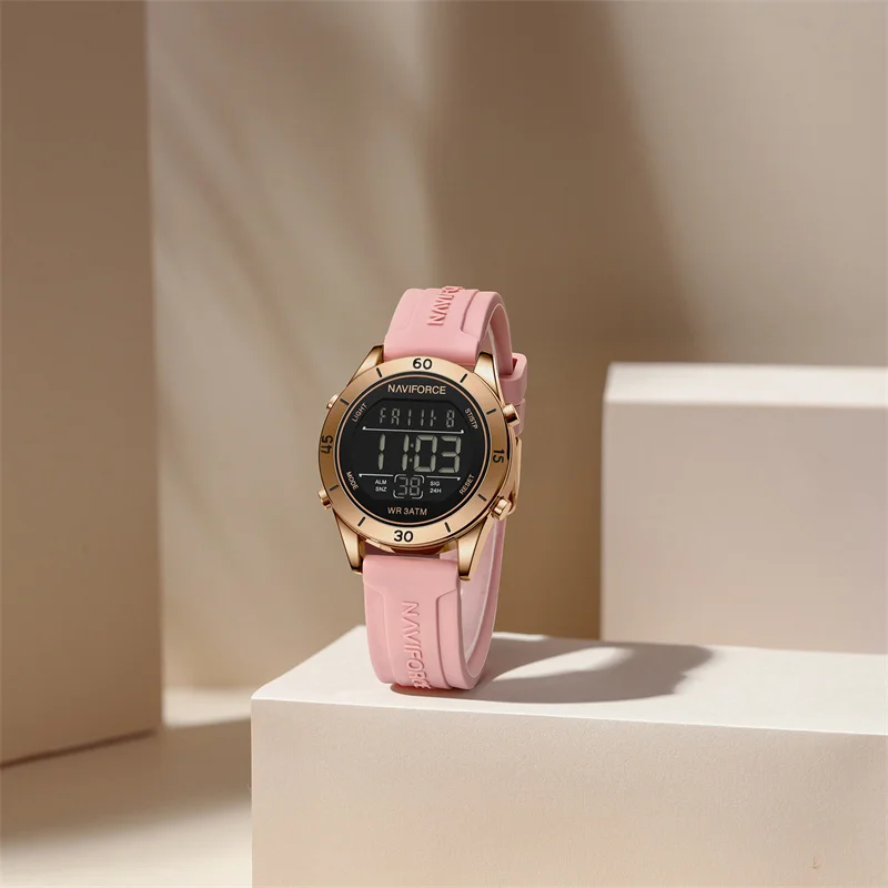 NAVIFORCE Original Fashionable Ladies Digital Wristwatch Silicone Strap 3ATM Waterproof Watches Luxury Women Female Gifts Clock