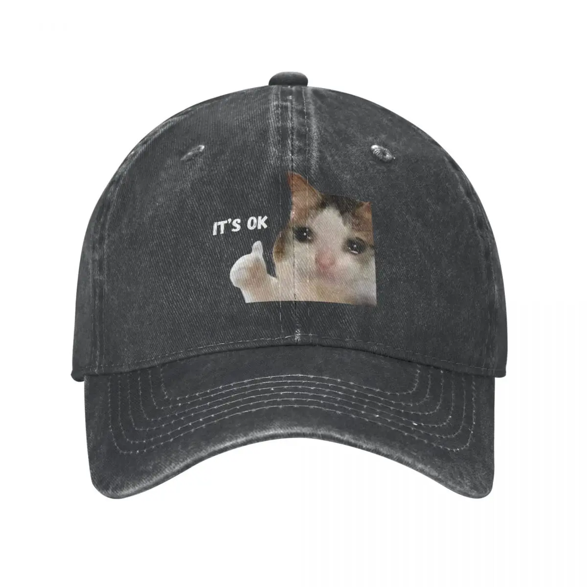 Retro Cat Sad Thumbs Trucker Hat Unisex Style Distressed Washed Snapback Cap Funny Crying Cat Outdoor Activities Caps Hat