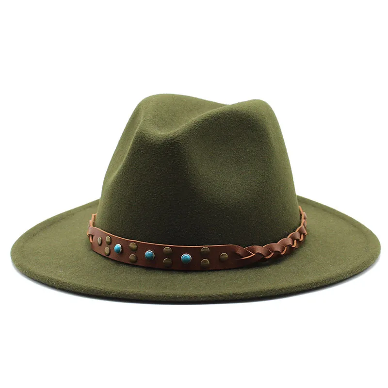 Popular Felt Cap British Style Belt Retro Easy Matching Top Hat Men Women Fedora Hat Woolen Hat 4