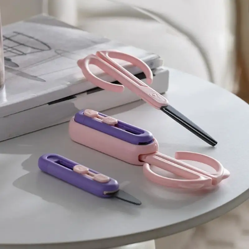 Tesoura de viagem caixa cortador retrátil 2 em 1 ergonômico antiderrapante tesoura leve retrátil caixa cortador portátil gadget