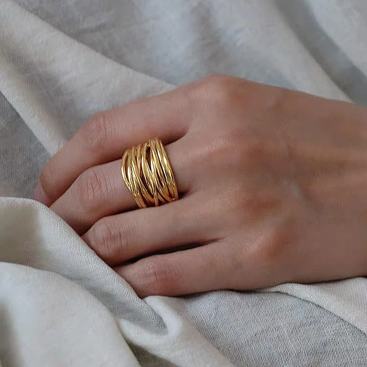 925 srebrne pierścionki dla kobiet prosty Vintage ręcznie regulowany palec złoty pierścionek modny pasek kobieta Bijoux prezent — zdjęcie 4