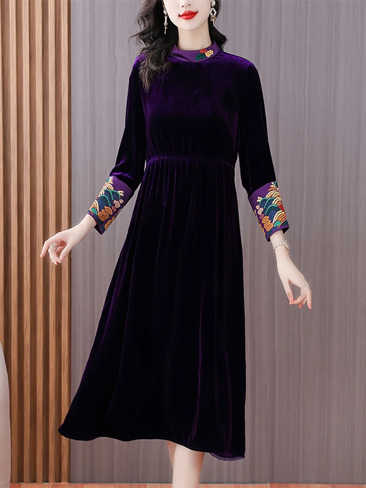 Autumn Winter Purple Velvet Chic Tassel Bandage Long Dress Luxury Elegant Party Dress for Women 2024 Korean Vintage Bodycon Robe