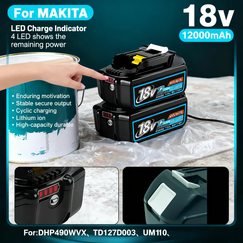 

Genuin ✅ 12.0Ah 18V Cycling charging Lithium-Ion for MAKITA Electric tool for DGA404 DDF487 DTW700C BL1860B BL1850B & More