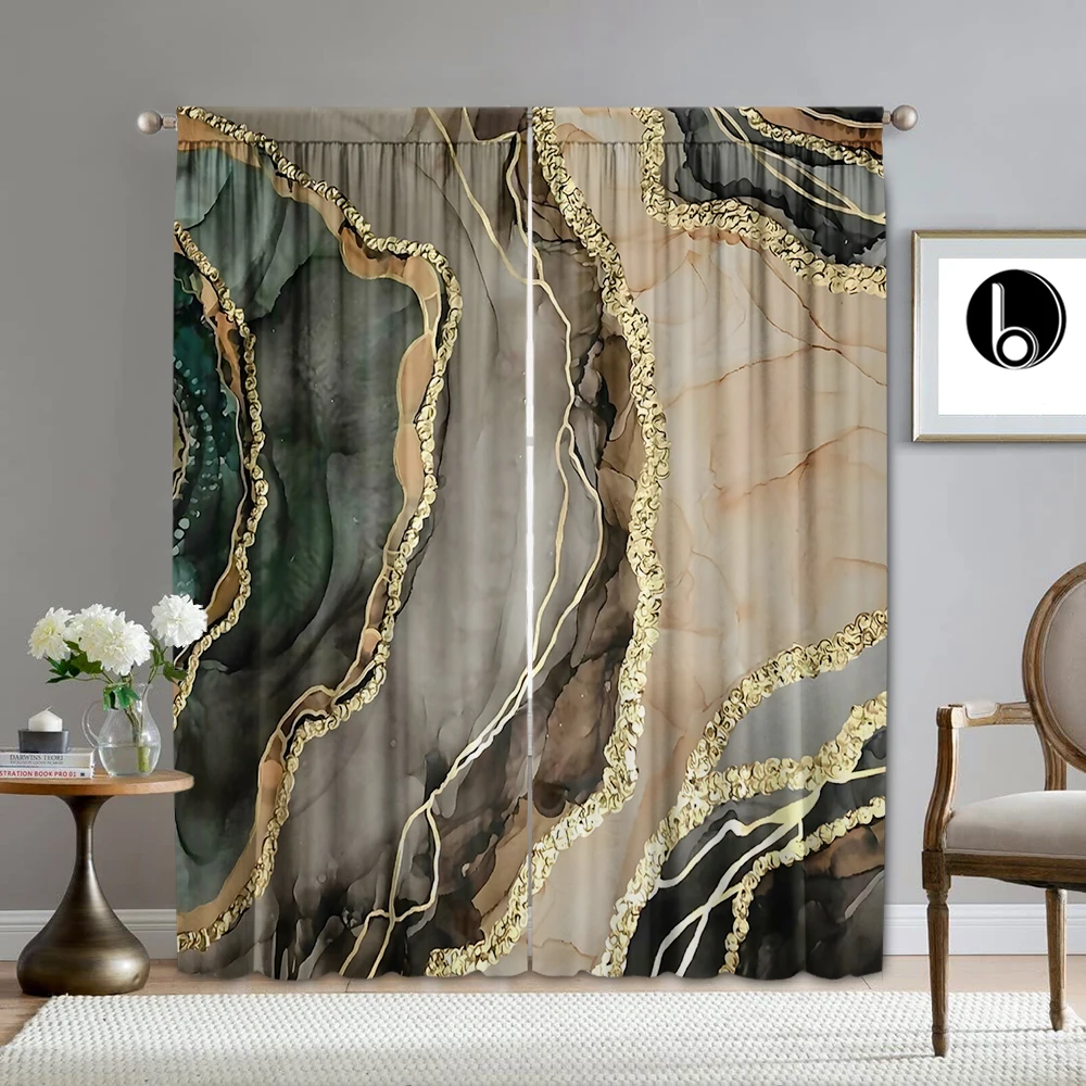 2PC Home Decoration Screen Curtain With Dark Marble Pattern Suitable For Kitchen, Coffee Shop, Living Room, Balcony, Garden