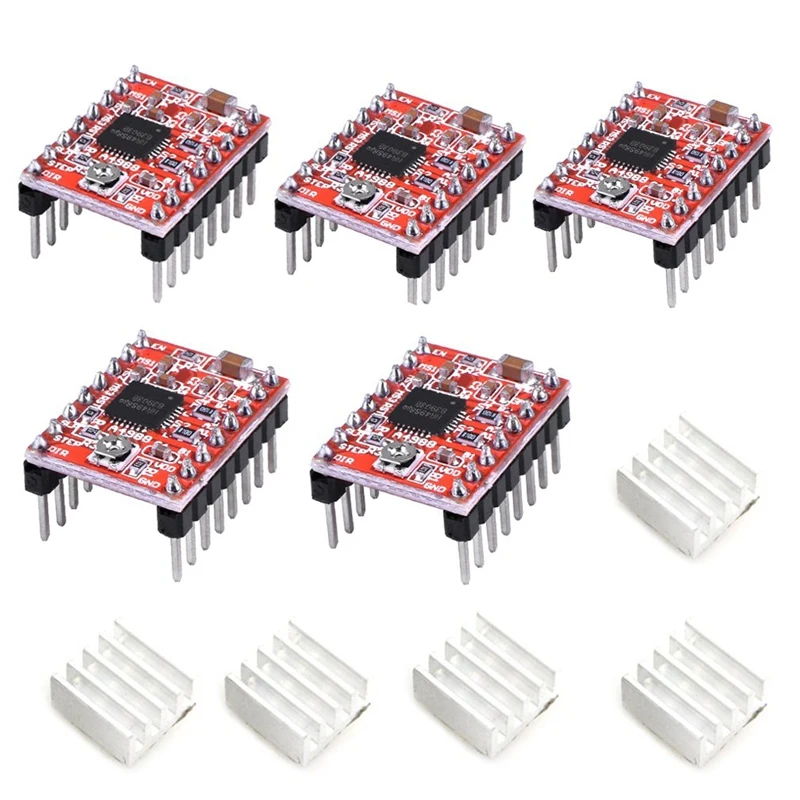 HOT-5Pcs A4988 Stepstick Stepper Motor Driver Module With Heat Sink For 3D Printer Reprap Suitable