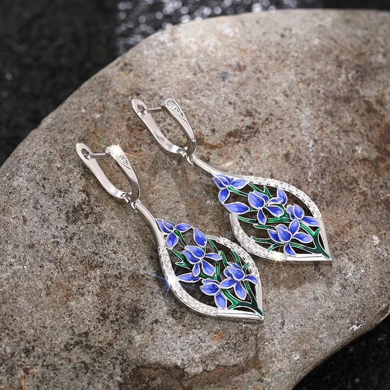 2026 Purple Flower Pendant Earrings for Women Charming Aesthetic Jewelry for Wedding Party Female Exquisite Accessories Gift