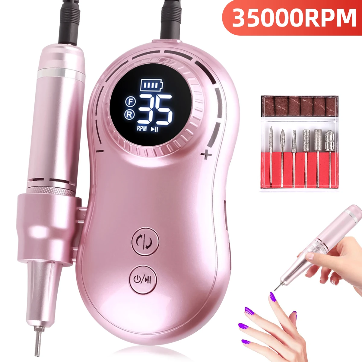 35000RPM Professional Manicure Machine Electric Nail File Portable Rechargeable Nail Drill Machine For Remove Gel Polish