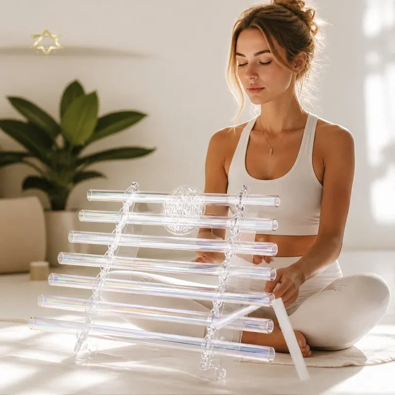STAR LIN KUP 432Hz Crystal Harp Aurora Colored Glass Instrument with Stand Sound Healing Therapy Universe Energy Music Tool