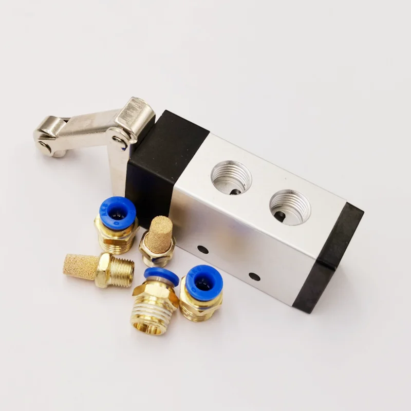 MV-09 Roller Lever 2 Position 5 Way Scroll Wheel Mechanical Valve MV522R Air Inlet Outlet 1/4