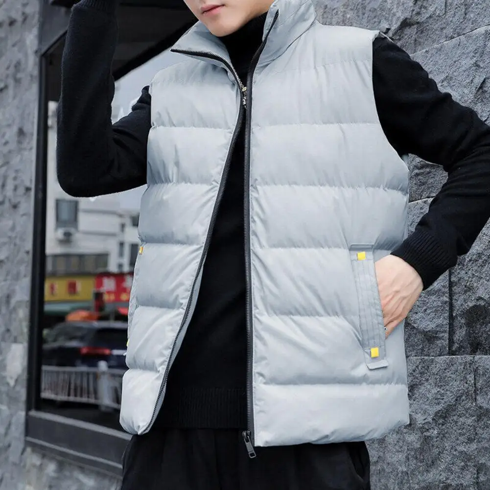 2023 Men's Vest Jacket Warm Sleeveless Jacket Autumn Winter Thickened Casual Zipper Coat Standing Collar Trend Solid Color Vest