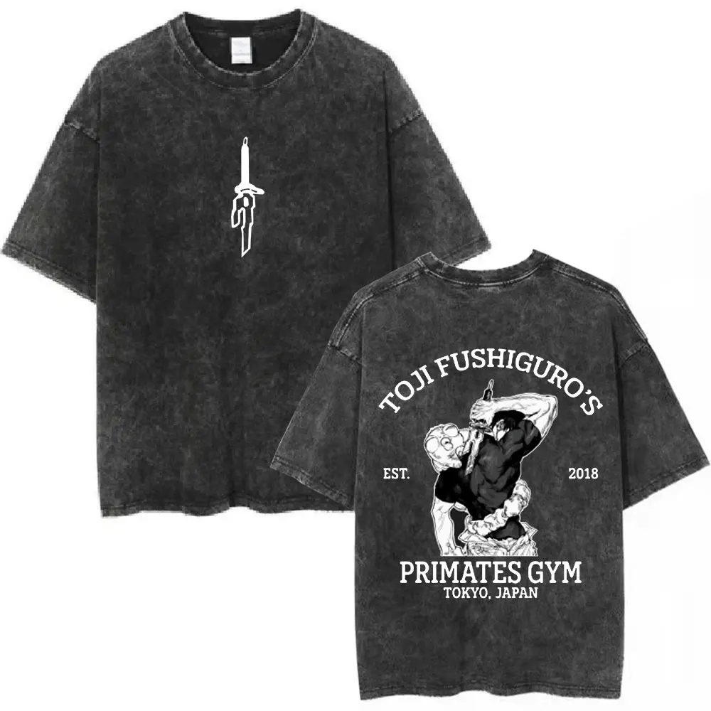 Anime Jujutsu Kaisen Fushiguro Toji Washed T-shirt Men Women Fashion Hip Hop Oversized T Shirt Cotton Casual T-shirts Streetwear - Image 2