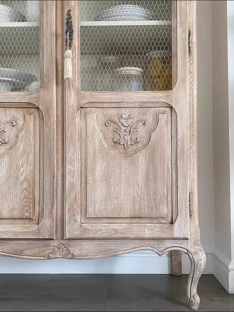 خزانة جانبية لتناول الطعام بتصميم عتيق أمريكي من الخشب الصلب نحت زهرة قديمة وابي سانفنغ خزانة جانبية لغرفة المعيشة خزانة مشروبات زجاجية على الحائط