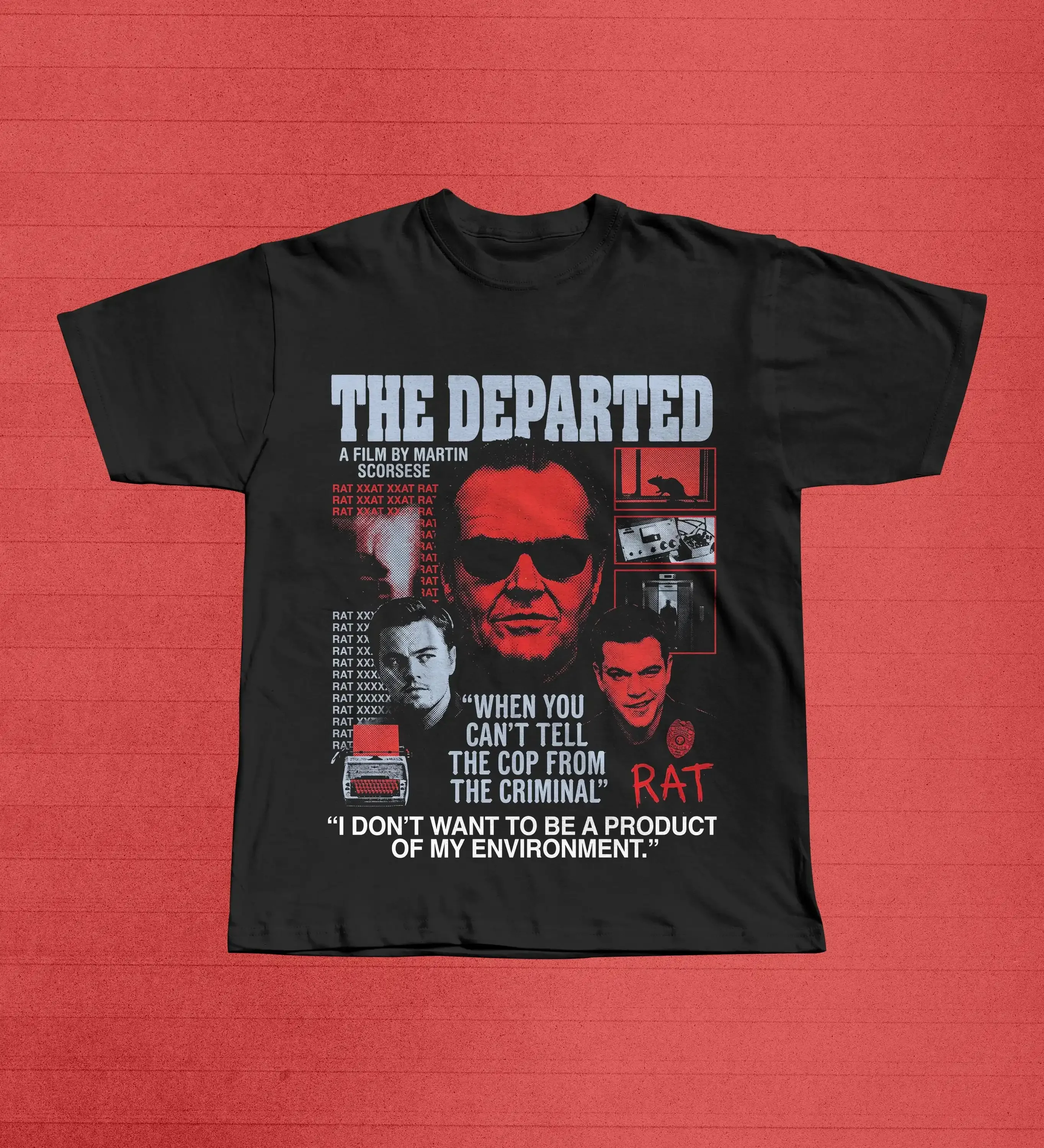 The Departed 2006 Crime Film T-Shirt, Scorsese Costello DiCaprio Damon RAT Movie Graphic Tee