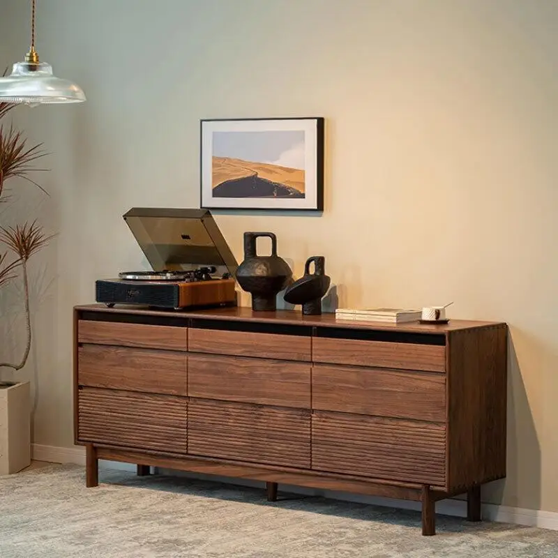 Black walnut nine-chest cabinet, all solid wood, simple modern living room against the wall storage locker, bedroom six-chest