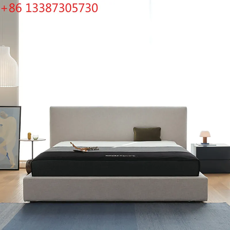 

Modern flush bed leather solid wood Nordic Japanese double bed