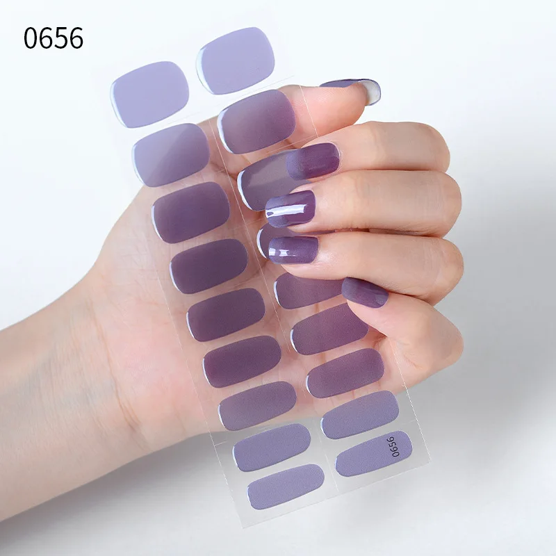 Pegatinas de uñas de Gel de hielo de Color sólido, envolturas de uñas de fototerapia impermeables y duraderas, decoraciones de Arte de uñas semihorneadas UV, 20 puntas