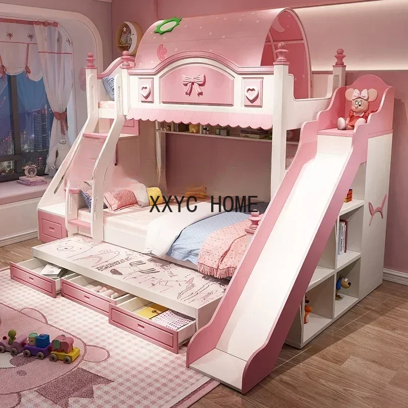 Bilayer princesa crianças split slide e para baixo altura econômica crianças camas cama infantil quarto móveis qf50tc