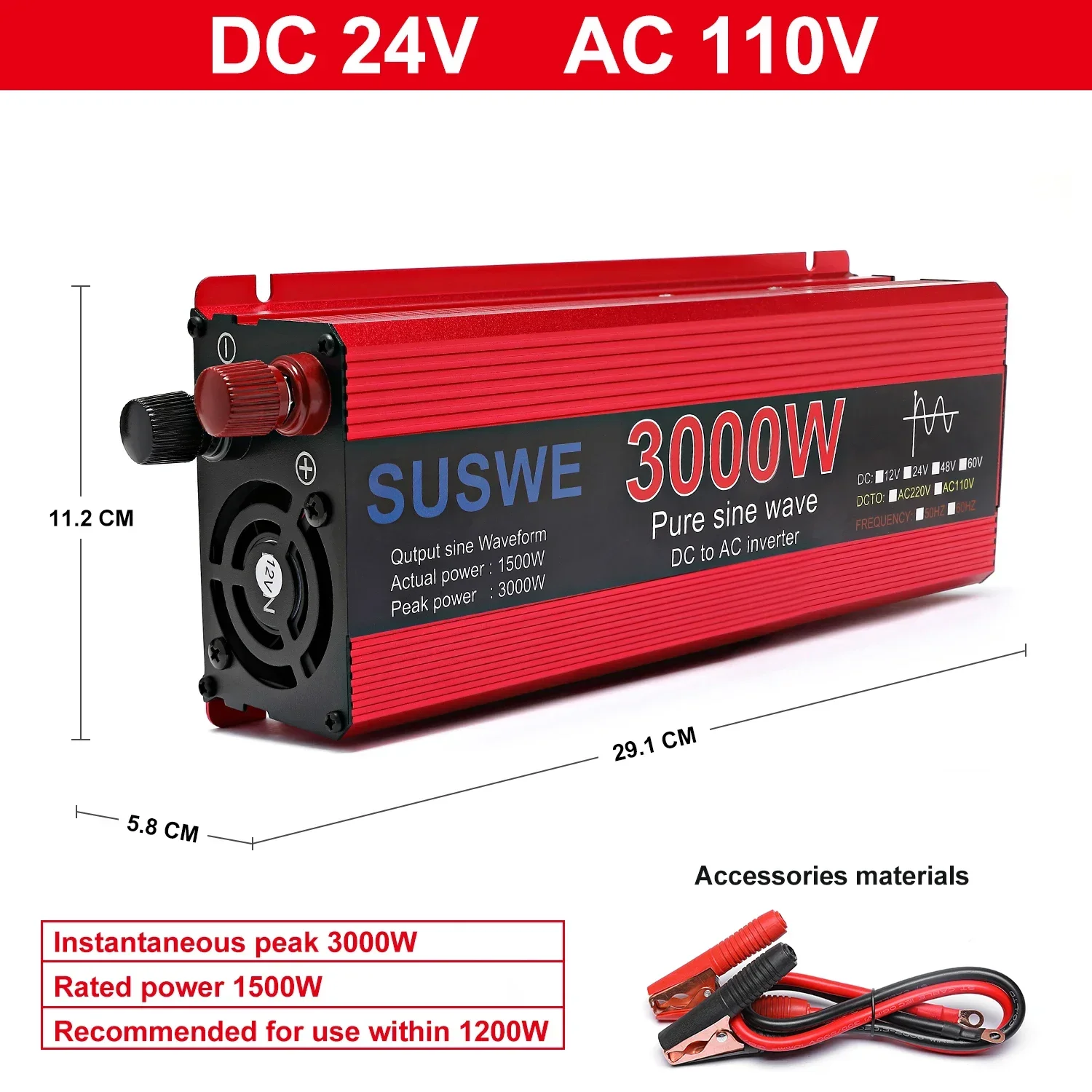 NIEUWE 12 V 24 V Auto Omvormer 1000 W 2000 W 2200 W 3000 W DC naar AC 220 V 110 V Zuivere Sinus Converter Zonne-energie Omvormer voor RV Camping