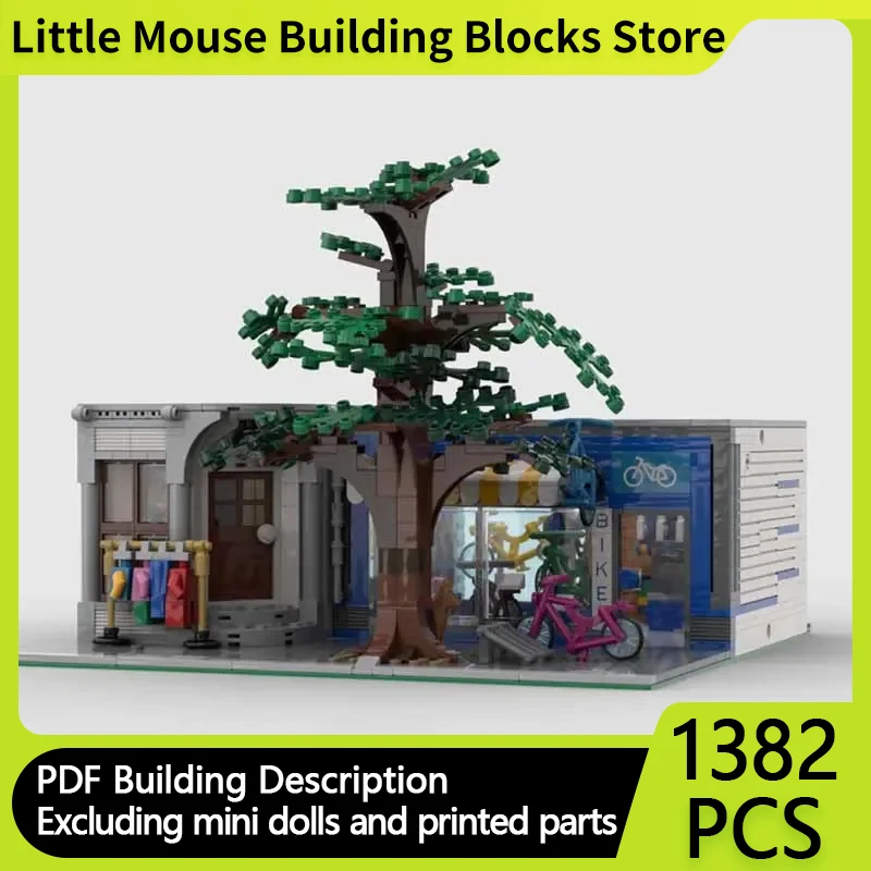 Popular Street View MOC Building Bricks Single Story Bicycle Store Modular Technology Gifts Holiday Assemble Children Toys Suit