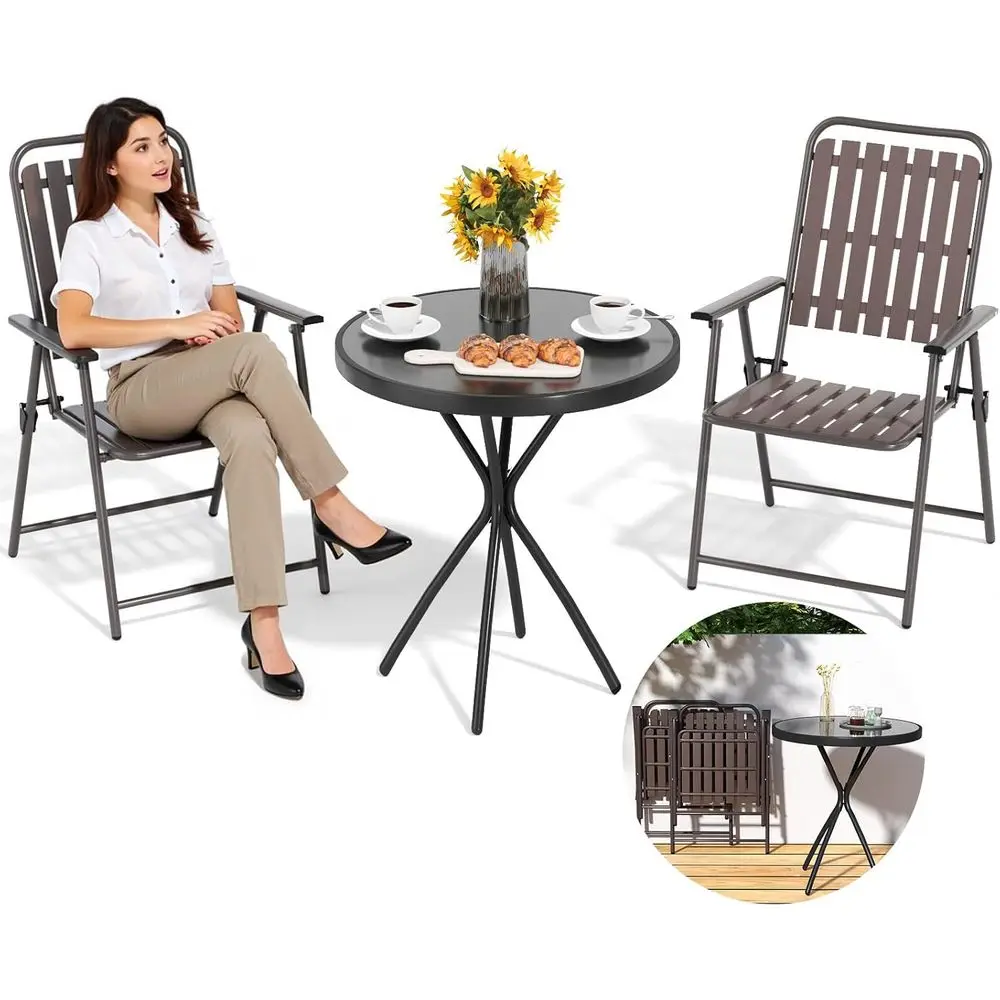 

3-Piece Outdoor Bistro Set: Rust-Resistant, Easy Assembly, Ideal for Patio, Balcony, or Deck (Brown)