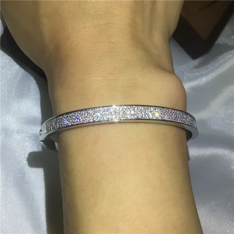 Trendy Pave Lab Diamond Bangle Tibetan SilverColor Party Engagement bangles Bracelets for women Bridal Charm wedding accessaries