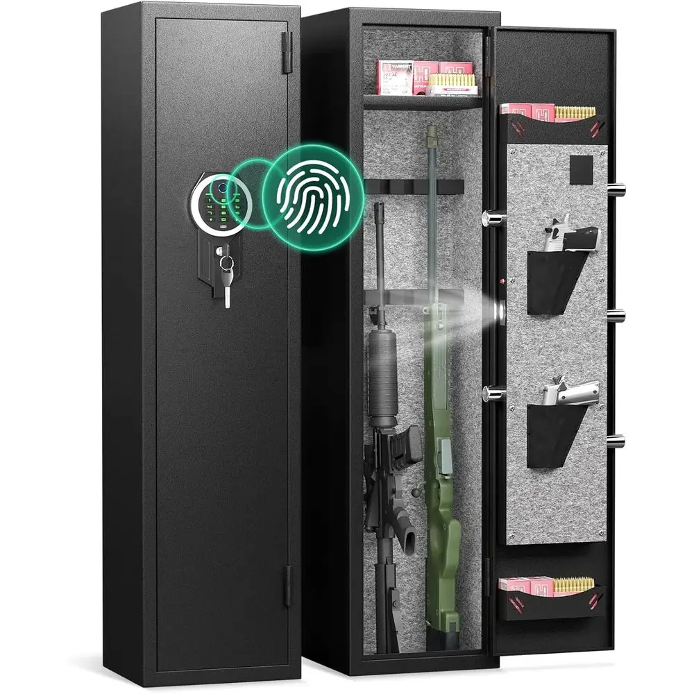 

Biometric Fingerprint Home Gun Safes for Rifles and Pistols with Quick Access, LED Lighting, Adjustable Racks, and Removable She