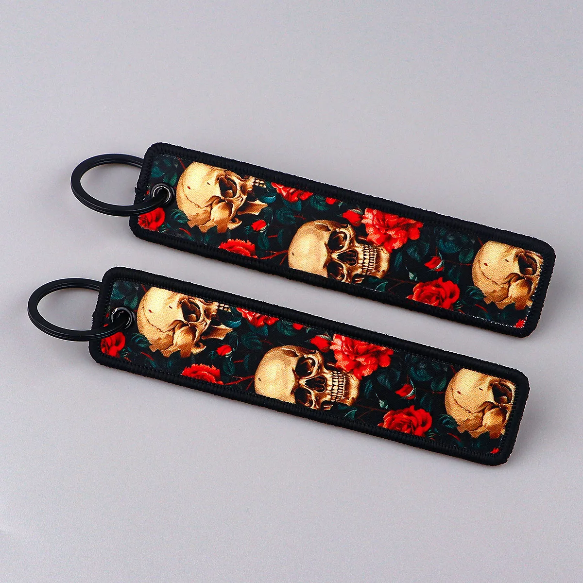 1pcs Skeleton And Rose Embroidery Keys Holder For Motorcycles Keychain for Car Keys Backpack Chaveiro Key Ring Accessories Gifts view 4