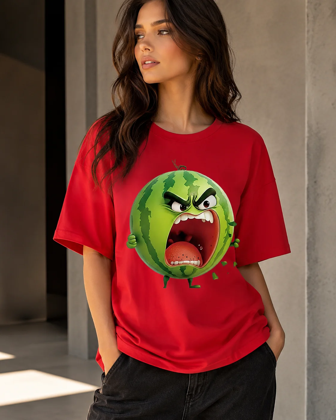 Fun Vegetable Watermelon Pure Cotton Cartoon Short Sleeved Women Round Neck Loose T-shirt Comfortable and Fashionable Casual Top