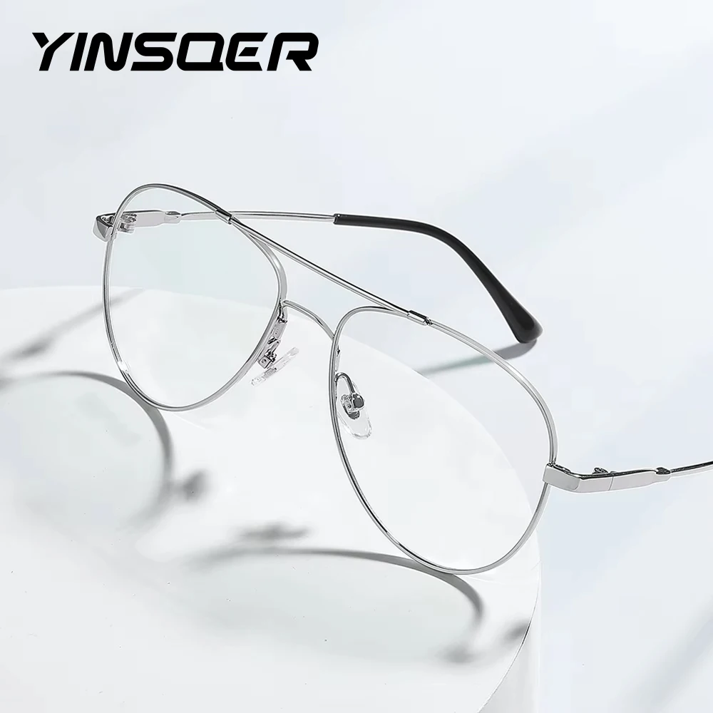 

Reading Glasses Double Bridge Anti-Blue Light Computer Eyeglass Women Metal Pilot Style Customized Prescription Myopia Frames